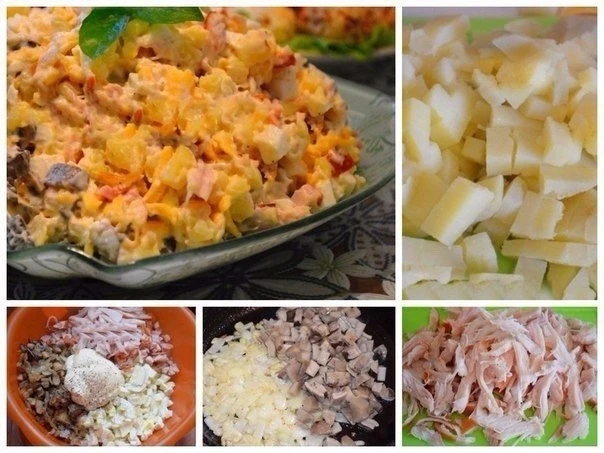 Очень вкусный салат с копченой курицей