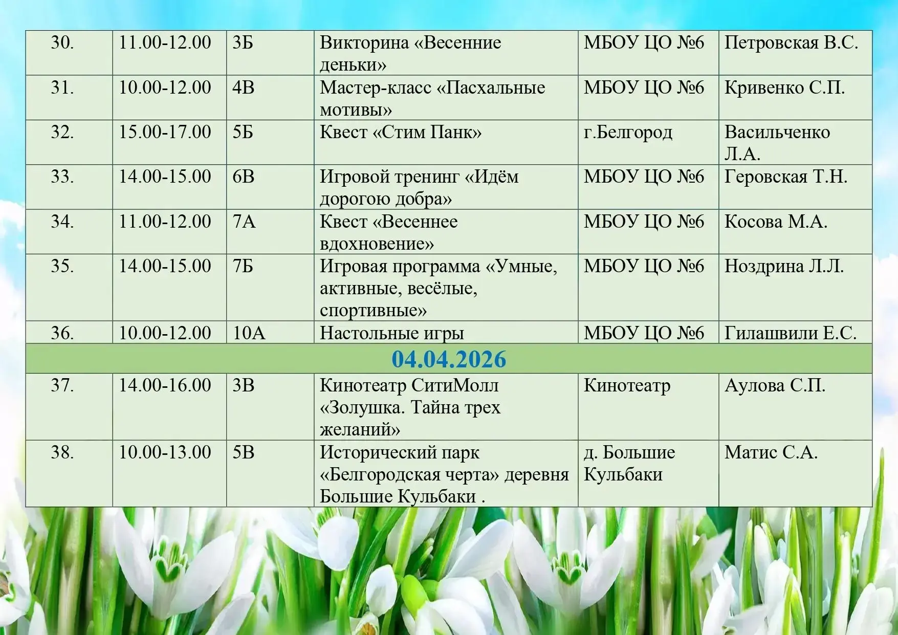 📢 Весенние каникулы: безопасность и море интересных событий в школе!  Дорогие ребята!  Поздравляем в