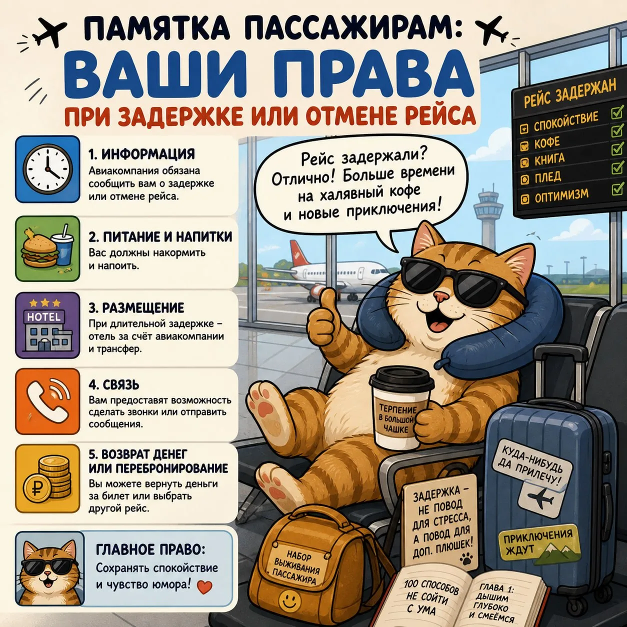 ✈️ Памятка пассажирам: Ваши права при задержке или отмене рейса ✈️