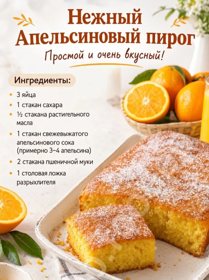 Нежный апельсиновый пирог — простой и очень вкусный!
