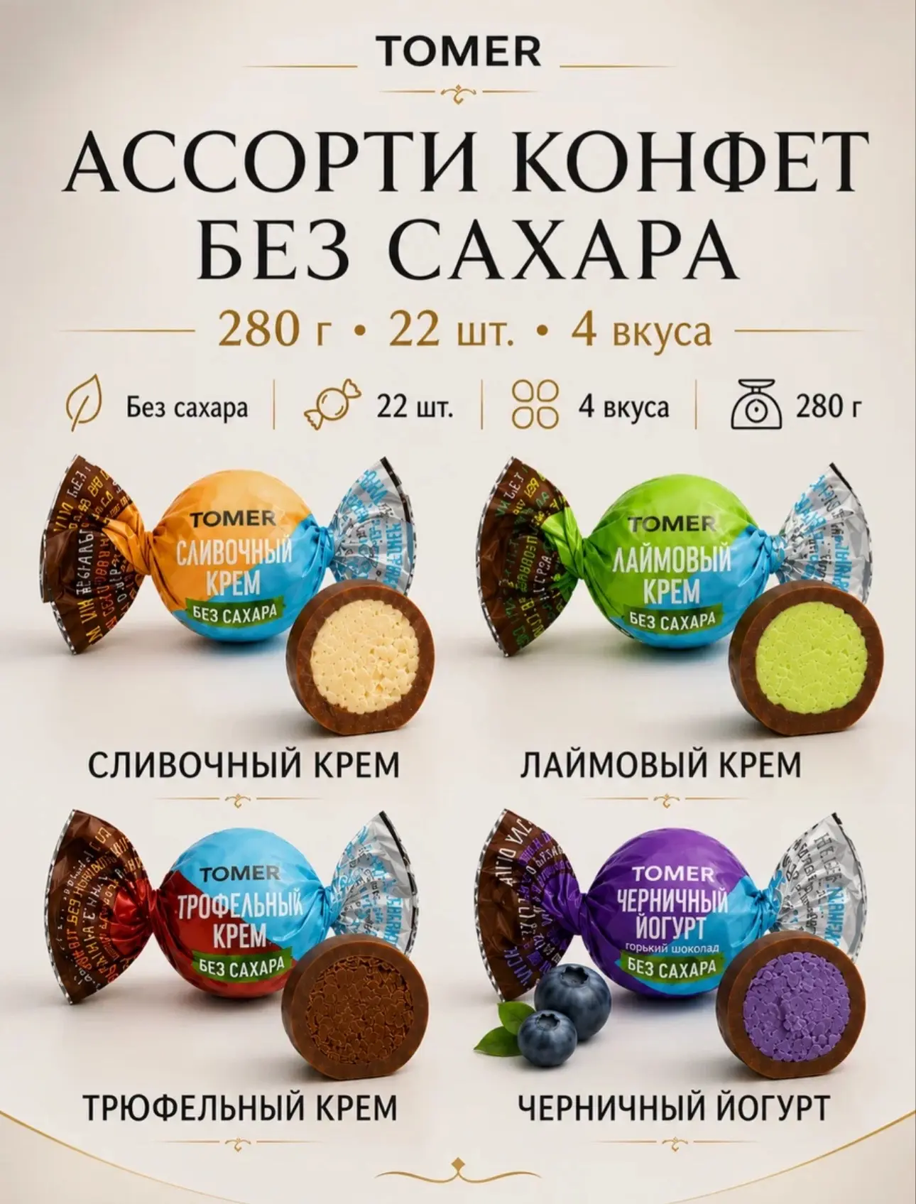 Конфеты без сахара ассорти