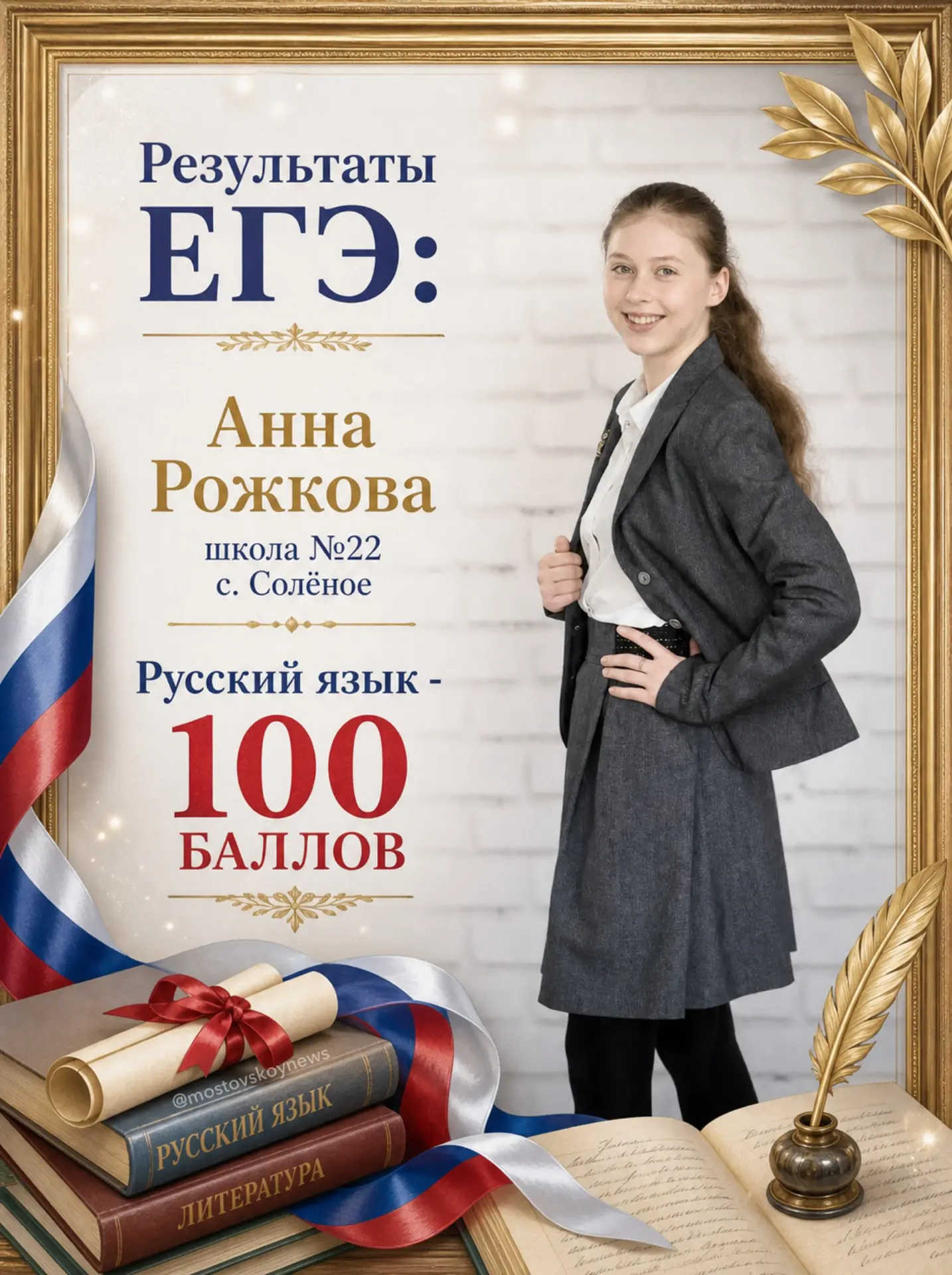 💯 Сразу два ЕГЭ на 100 баллов сдала выпускница из Мостовского района