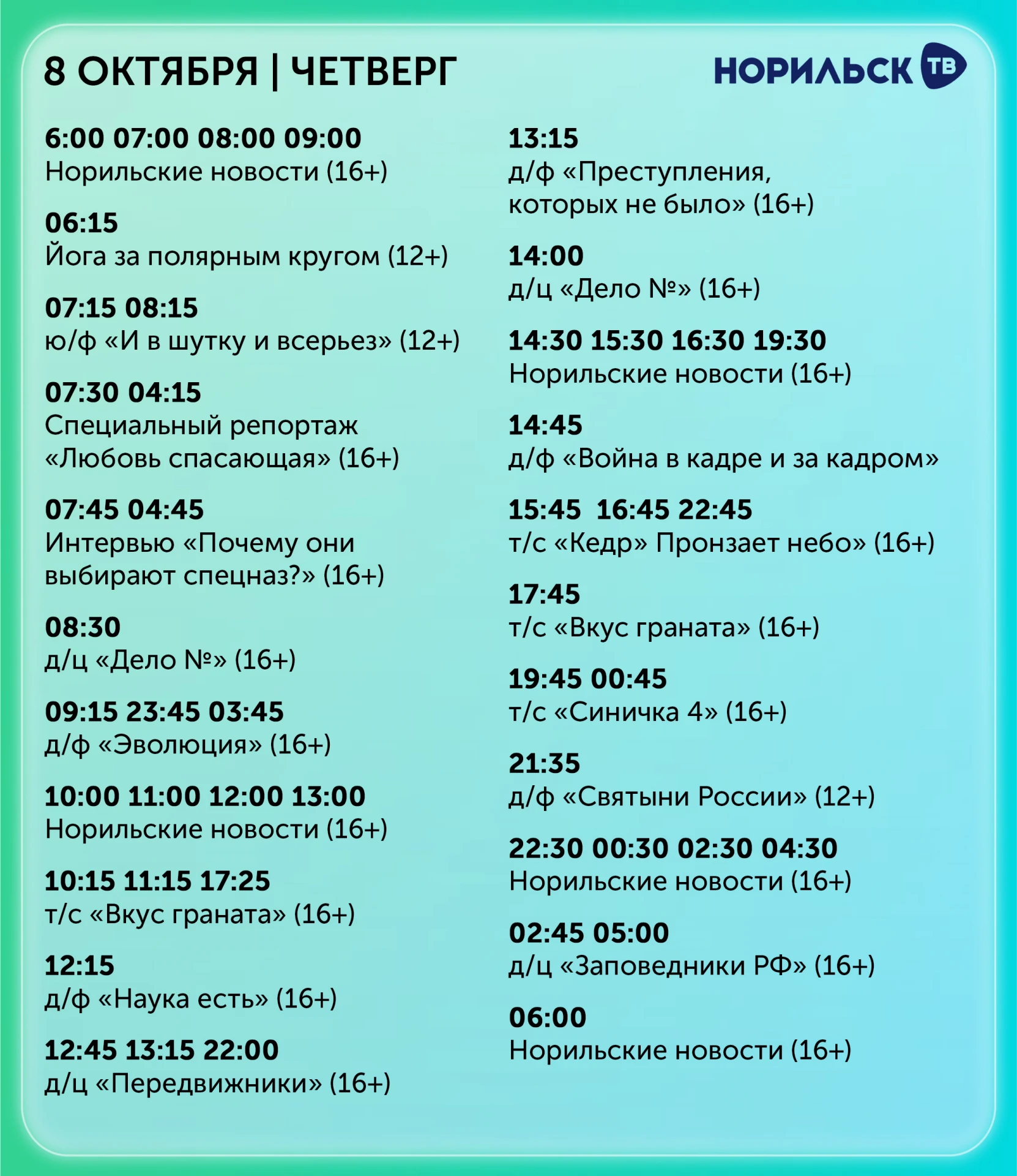 🔵 Программа передач на сегодня