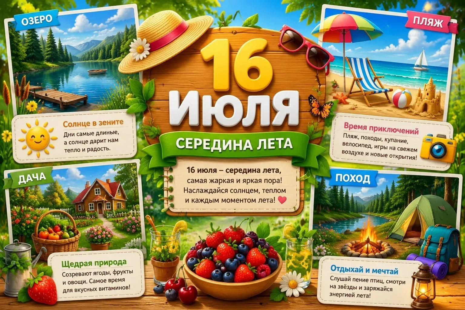 ☀ 🌈🍓🌼16 июля — официальная середина лета! 🎉🍧🌊

🍒🏖Это значит, что половина запаса солнцезащит