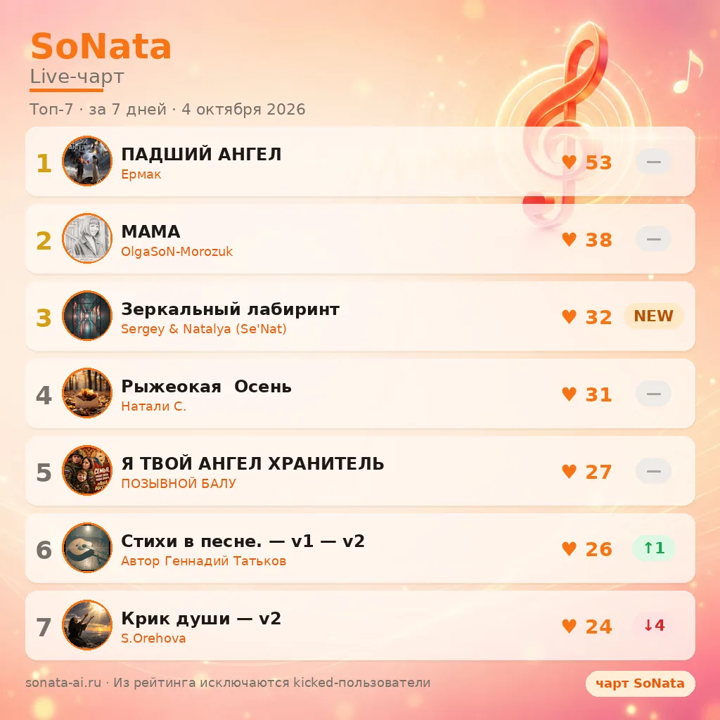 🔥 SoNata Live-чарт — топ-7 недели