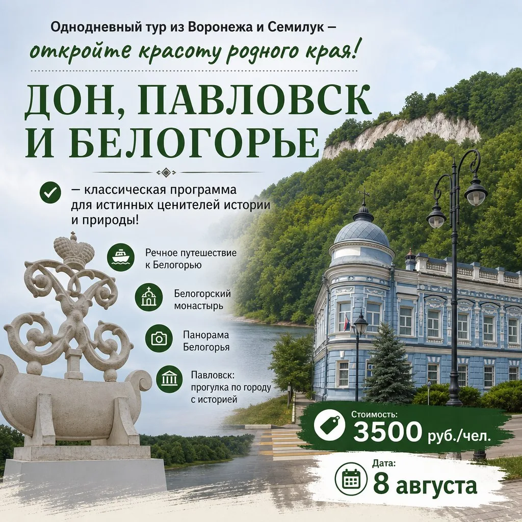 ⛰ Однодневный тур «Дон, Белогорье и Павловск» — погружение в красоту и историю родного края!

⚓8 авг