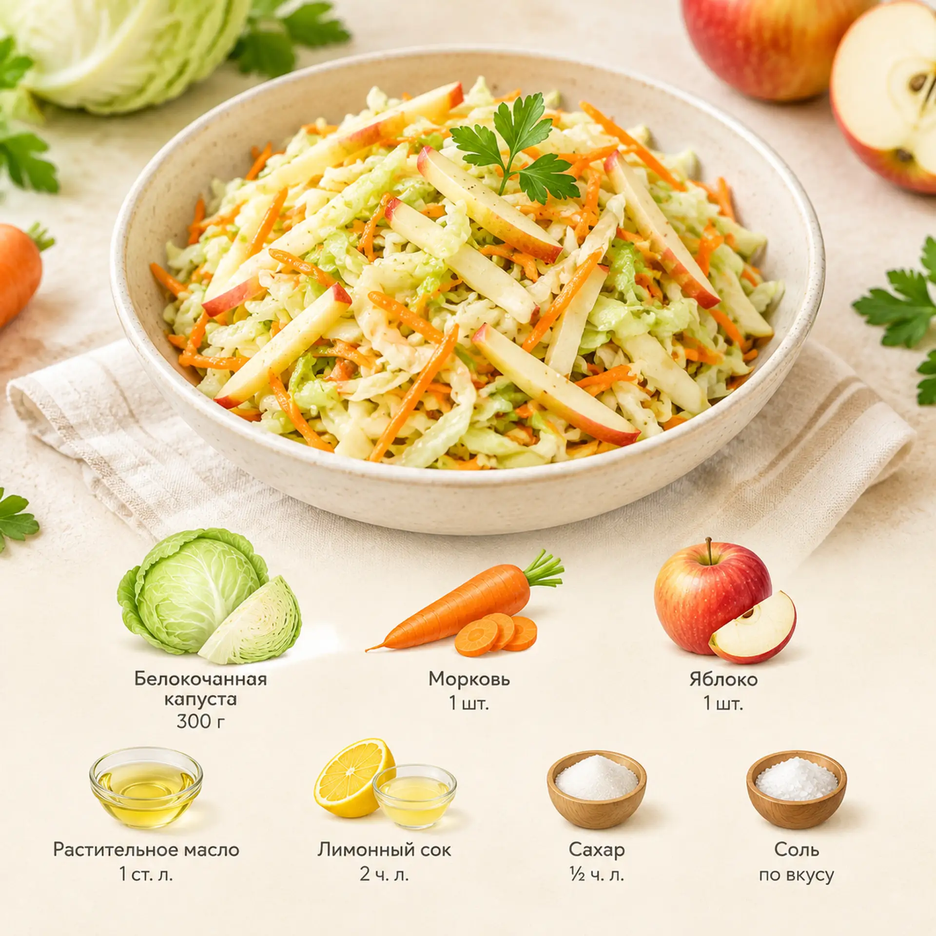 Салат из капусты с яблоком 🤤