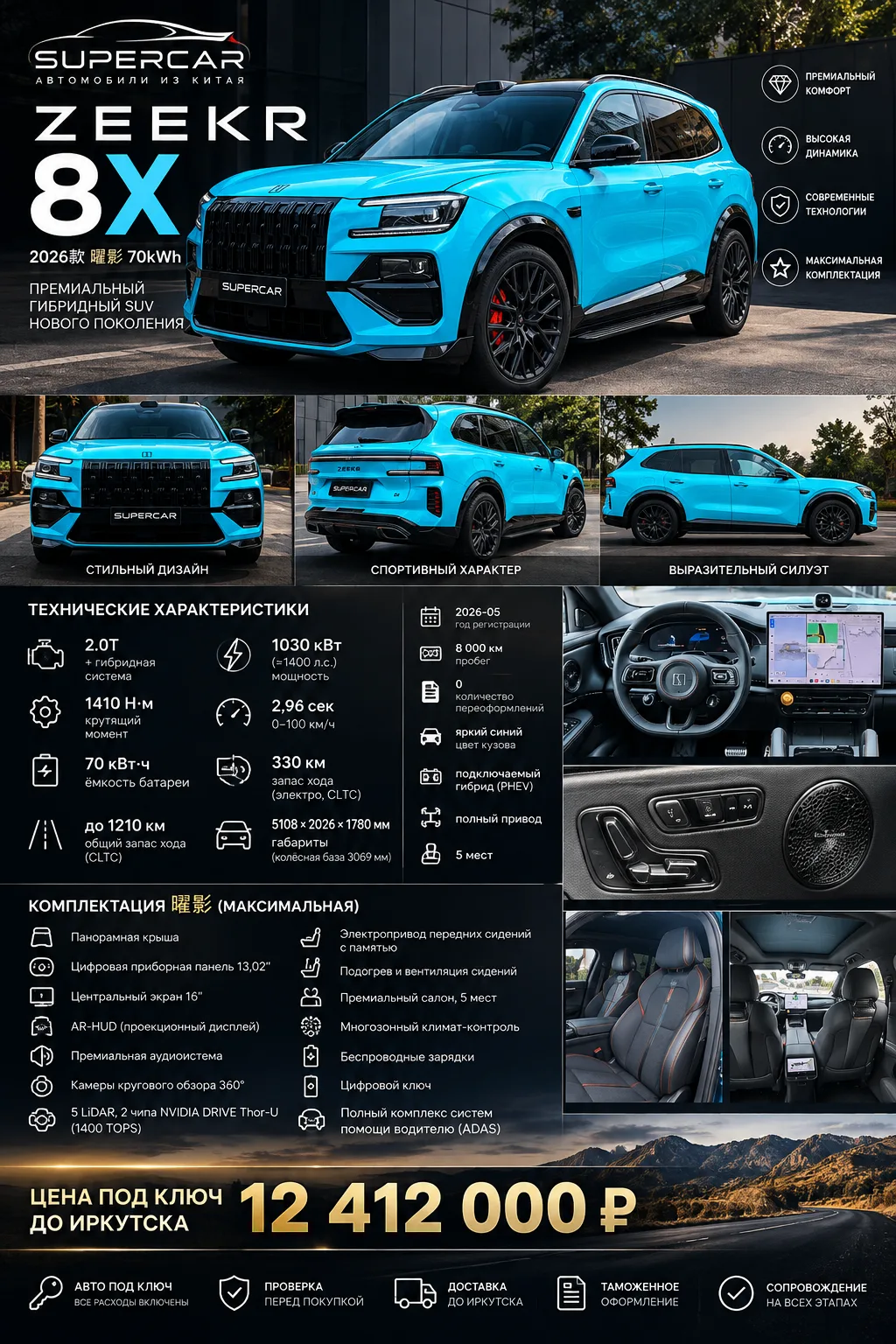 🚙ФЛАГМАНСКИЙ SUV 2026 — ГОЛУБОЙ, МАКСИМАЛКА, 8 000 КМ