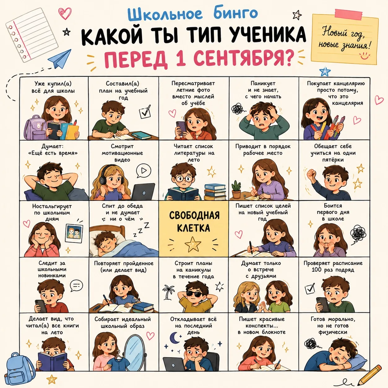 🎒 А какой ты тип ученика перед 1 сентября?
