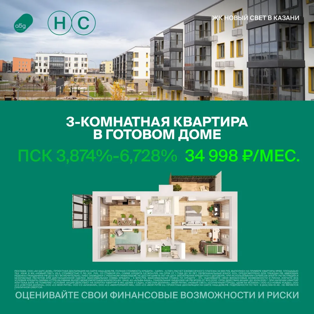 Готовые квартиры с низким платежом в Казани