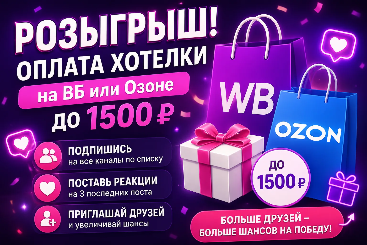 🎁 РОЗЫГРЫШ: Оплата хотелки на Ozon или WB до 1500₽ 🛍️