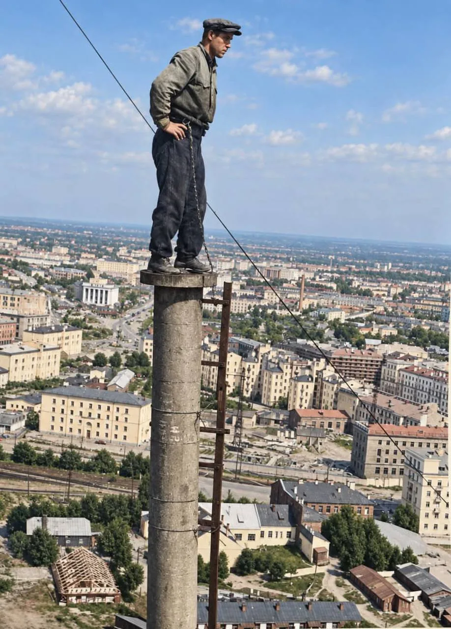 Строитель над Минском, 1954 (окрашен при помощи ИИ)