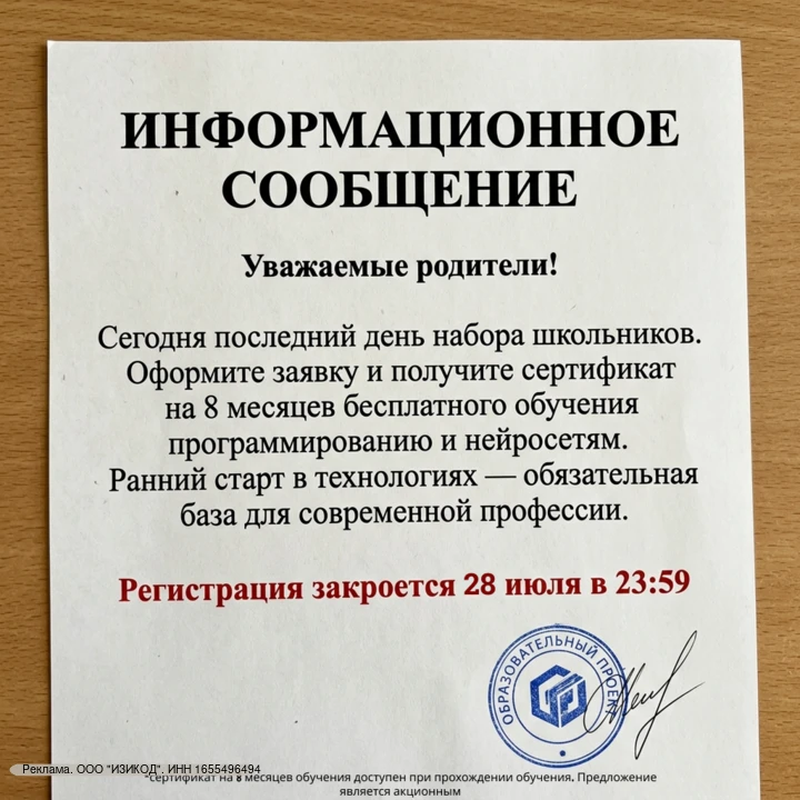 Сегодня, 28 июля -  последний день выдачи сертификатов на 8 месяцев бесплатного обучения программиро