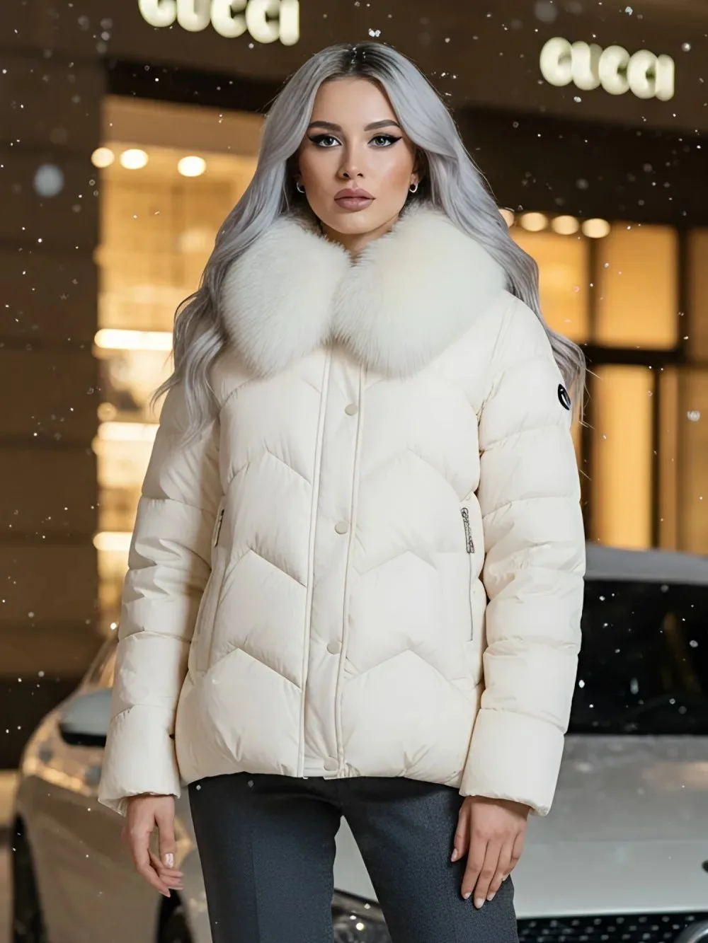 🛍️ Куртка зимняя женская с мехом и капюшоном тренд бежевого цвета 7759B