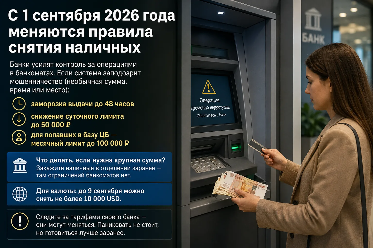 С 1 сентября 2026 года меняются правила снятия наличных 💵