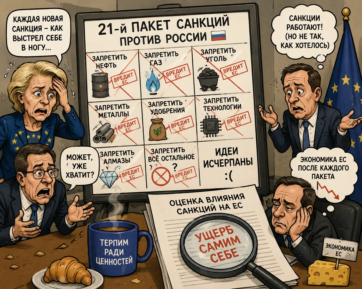 😵 Новые санкции против России всё сильнее затрагивают интересы стран ЕС.

По данным Politico, европ