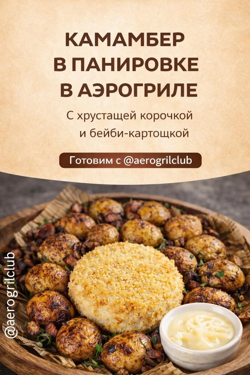 🧀 Камамбер в панировке с бейби-картошкой в аэрогриле  Камамбер в аэрогриле — это нежный сыр с хрустя