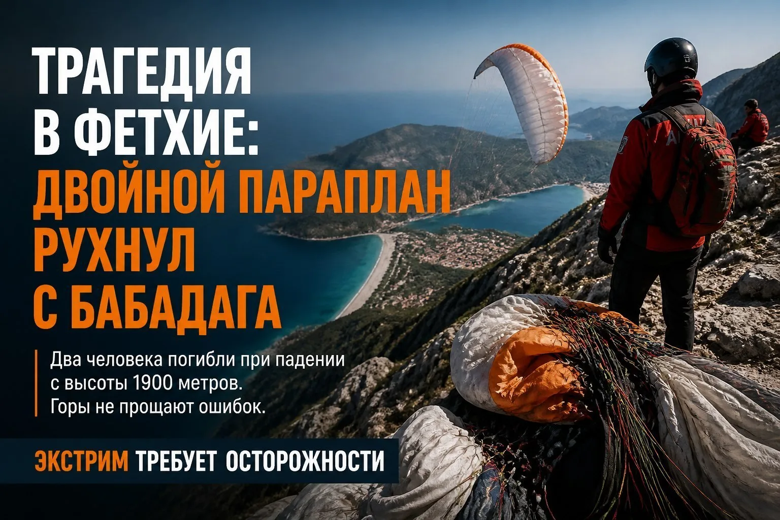 🚨 Трагедия в Фетхие: двойной параплан рухнул с Бабадага