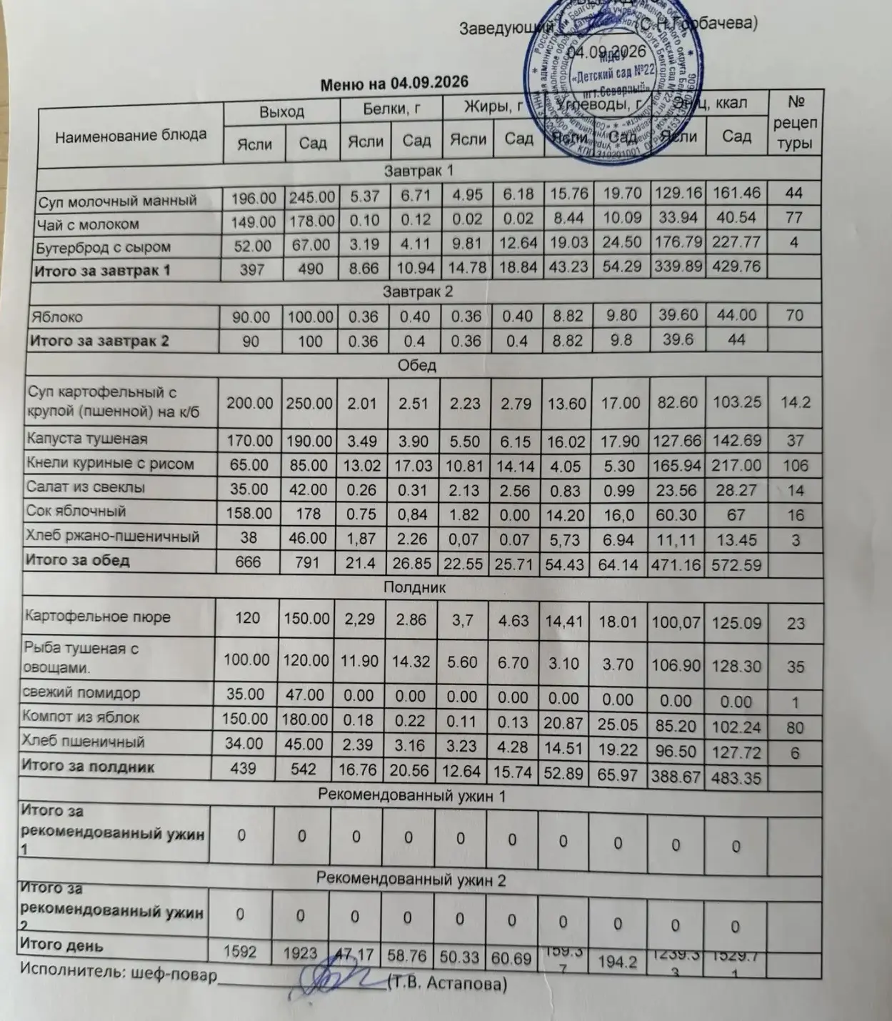 Предлагаем вашему вниманию 👆👀 меню на 04. 09. 2026 г.