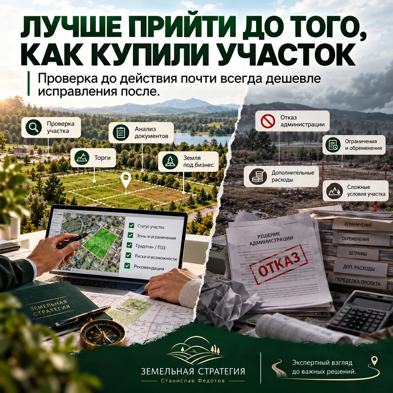 Лучше прийти до того, как вы уже купили участок