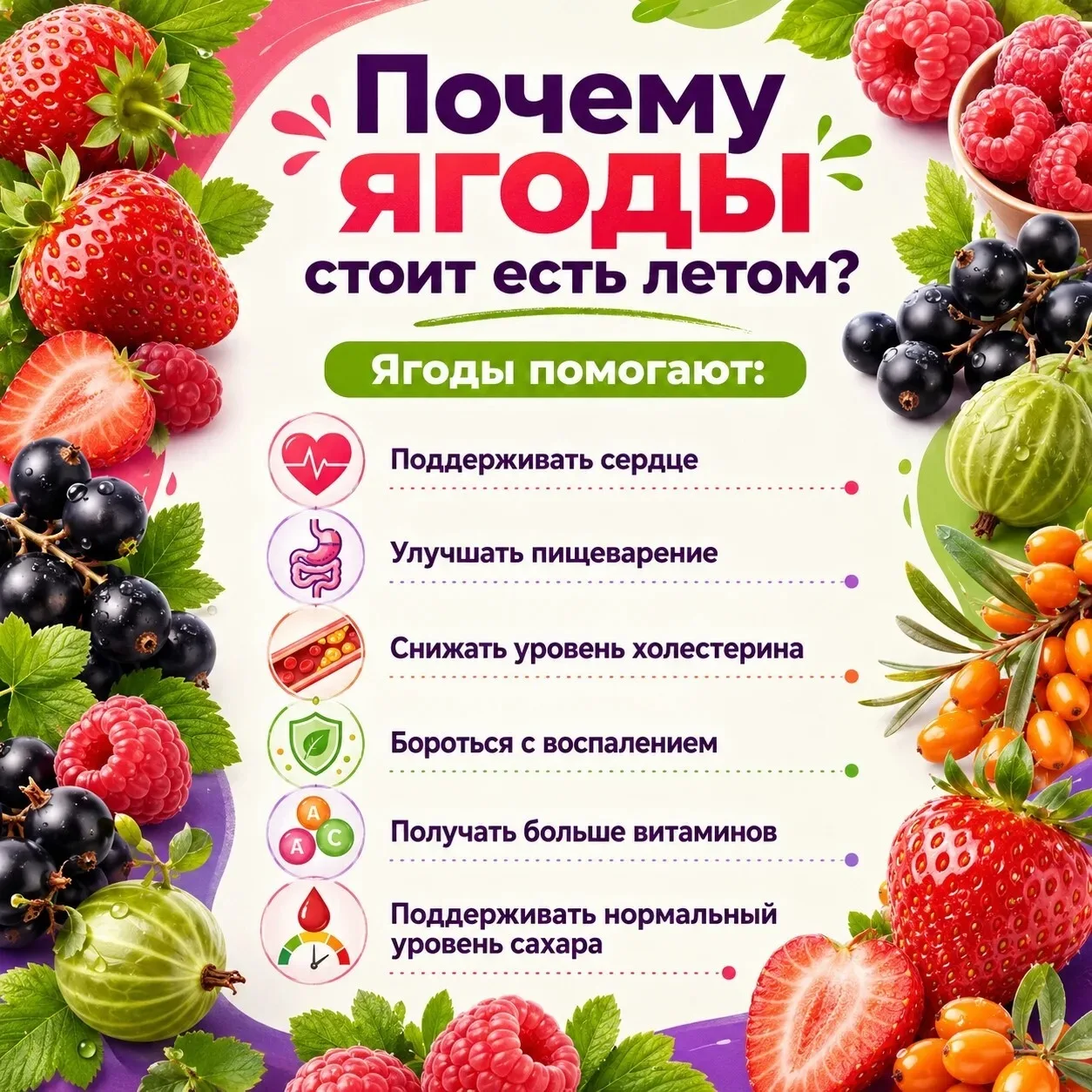 🍓  Лето — лучшее время, чтобы добавить в рацион больше свежих ягод!

Они не только вкусные, но и по
