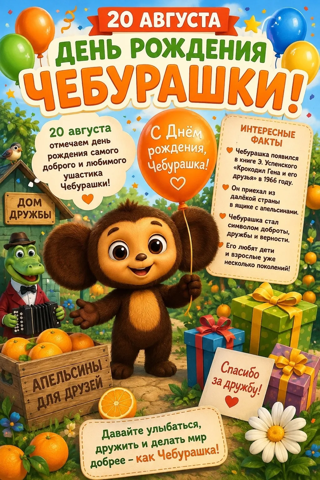 🎉С Днём рождения, Чебурашка!🍊🍊🍊
