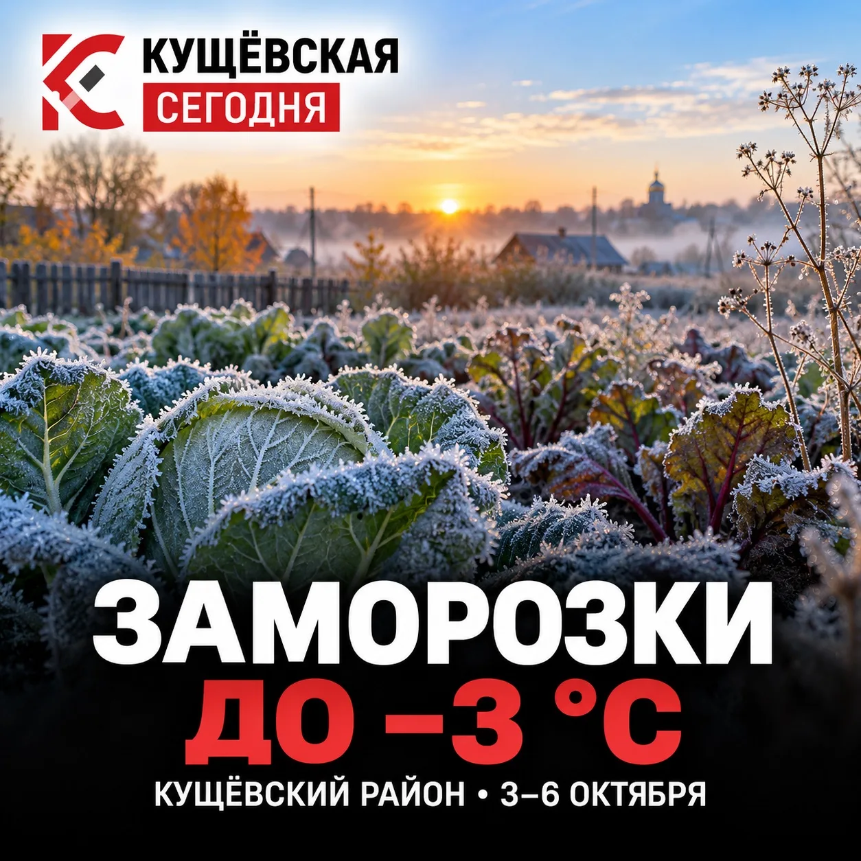 🥶 В Кущёвском районе ожидаются заморозки до −3 °C
