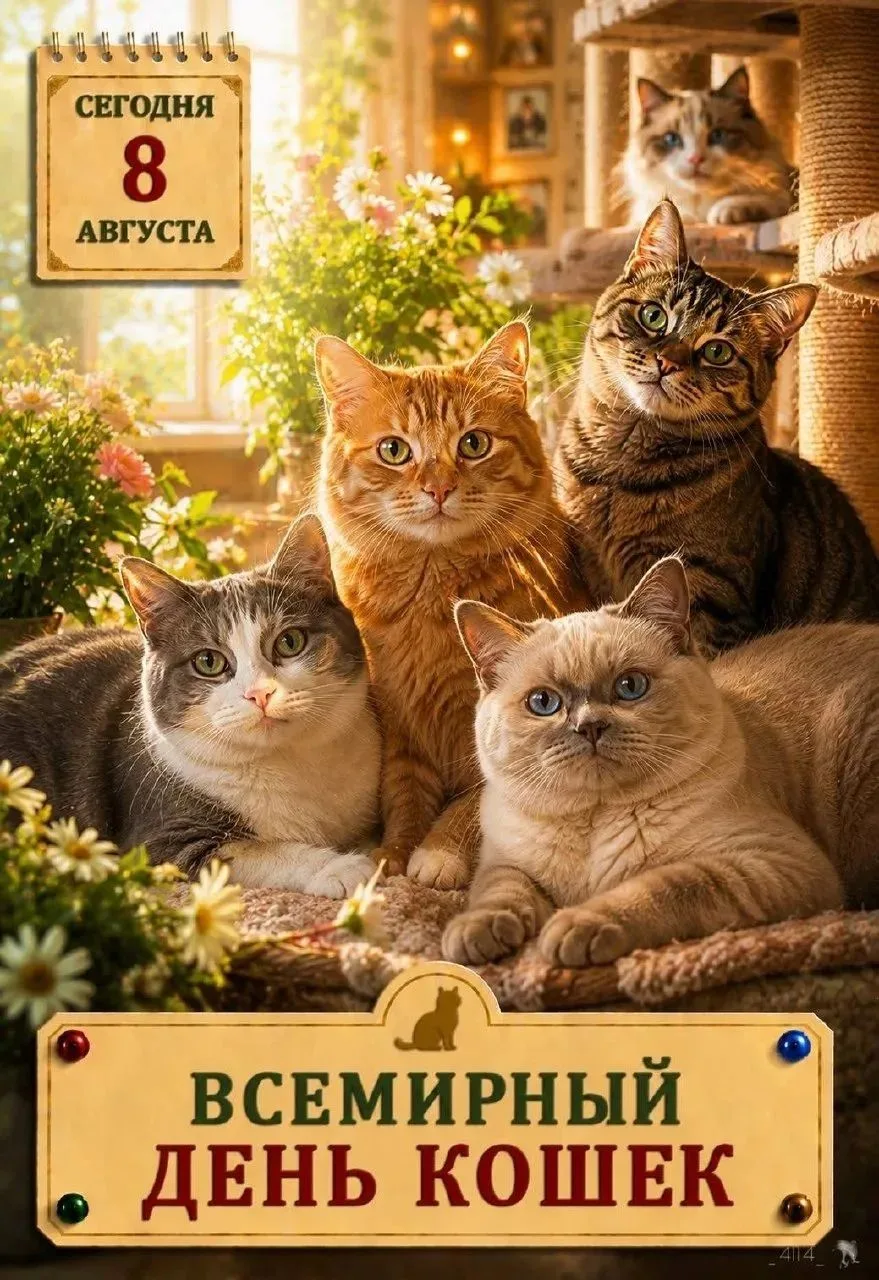 Восьмого августа отмечают международный день кошек.