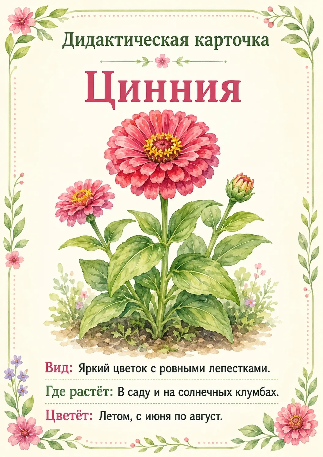 🌸 Дидактические карточки «Садовые летние цветы»
Подготовила нежный набор карточек для знакомства де