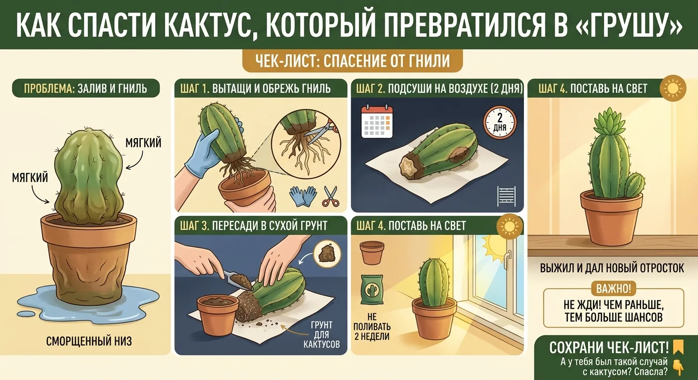 🌵Как спасти кактус, который превратился в «грушу»