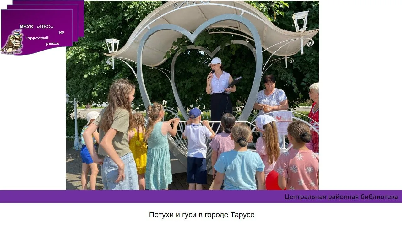 Не впервые районная библиотека принимает участие в фестивале "Петухи и гуси в городе Тарусе". Библио