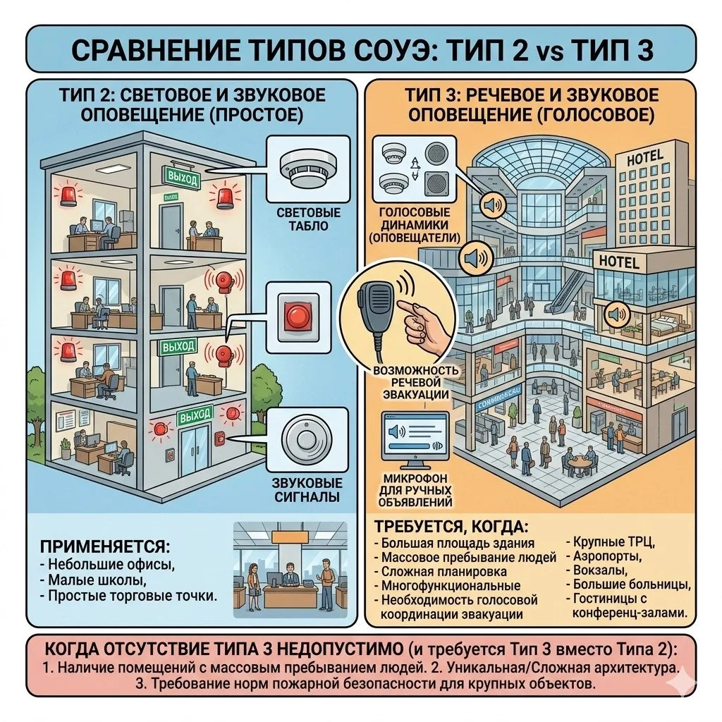 Когда требуется СОУЭ 3 типа, а не 2? 🔊