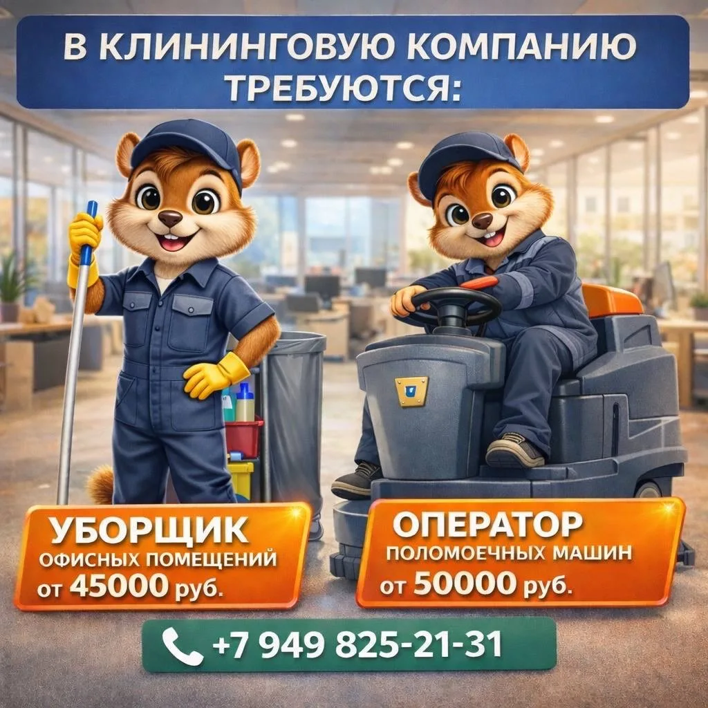 В клининговую компанию требуются следующие специалисты:   - УБОРЩИКИ ОФИСНЫХ ПОМЕЩЕНИЙ от 45 000 руб