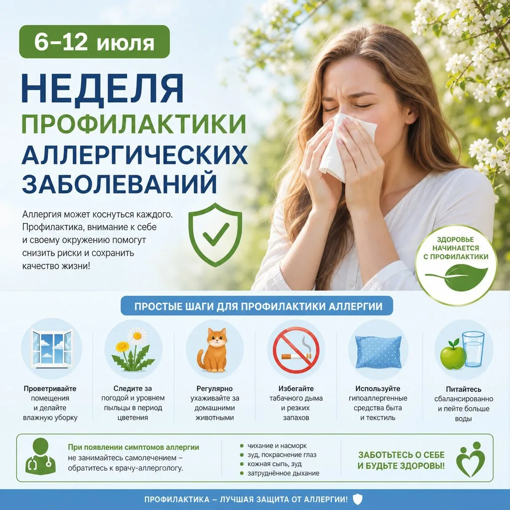 📌 С 6 по 12 июля - Неделя профилактики аллергических заболеваний