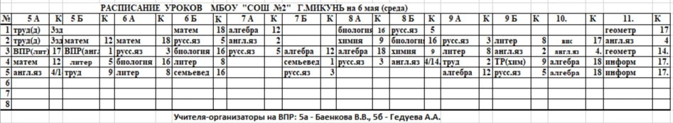 Изменения в расписании уроков на 6 мая (среда)📚