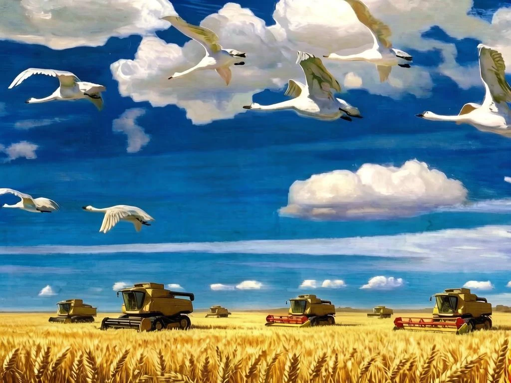 🪽Теперь не только лебеди в голубом просторе, но и комбайны – в золотом. Известную карт...
