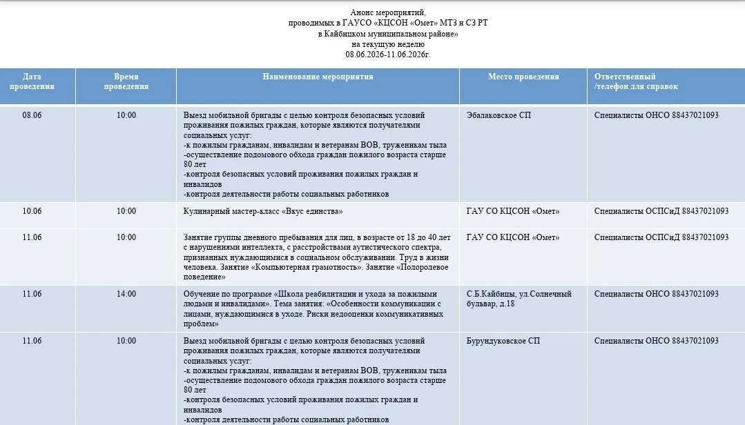 Анонс мероприятий