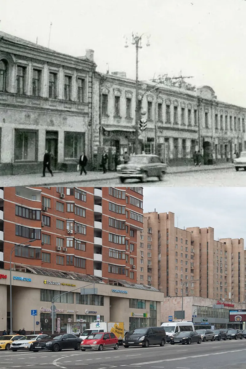 📍 Улица Красная Пресня.    1960/2025 год.  💡На фотографии 1960 года изображены дома 19 и 21. Вид от 