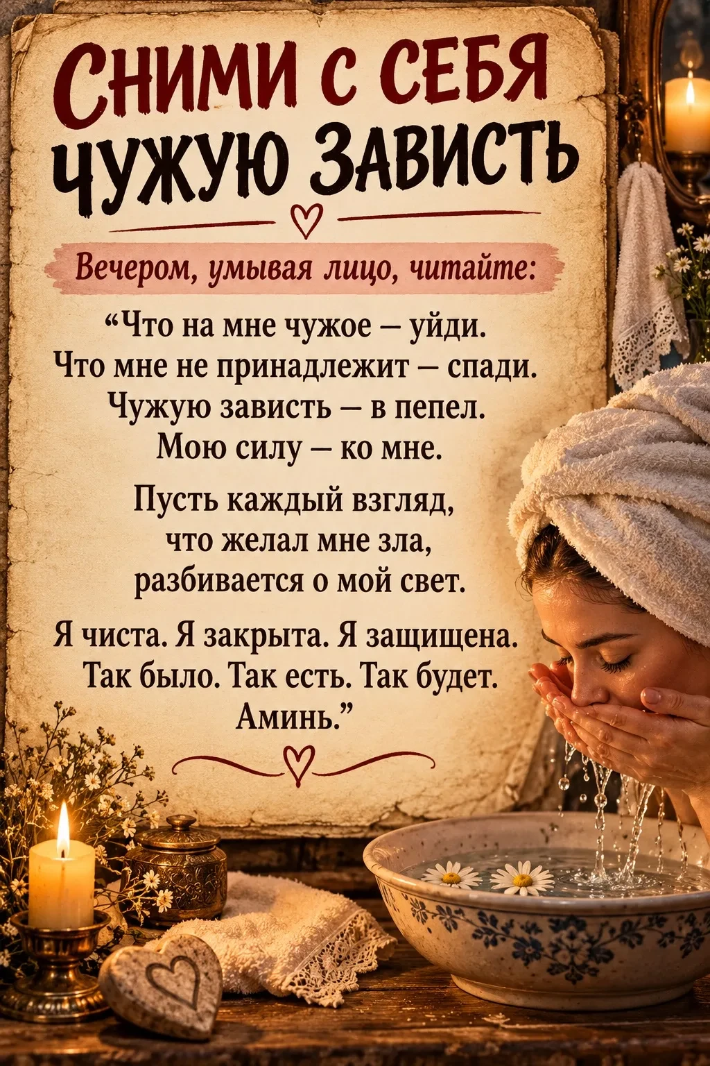 💧 Вечером умойтесь прохладной водой и, пока вода касается лица, спокойно произнесите с...