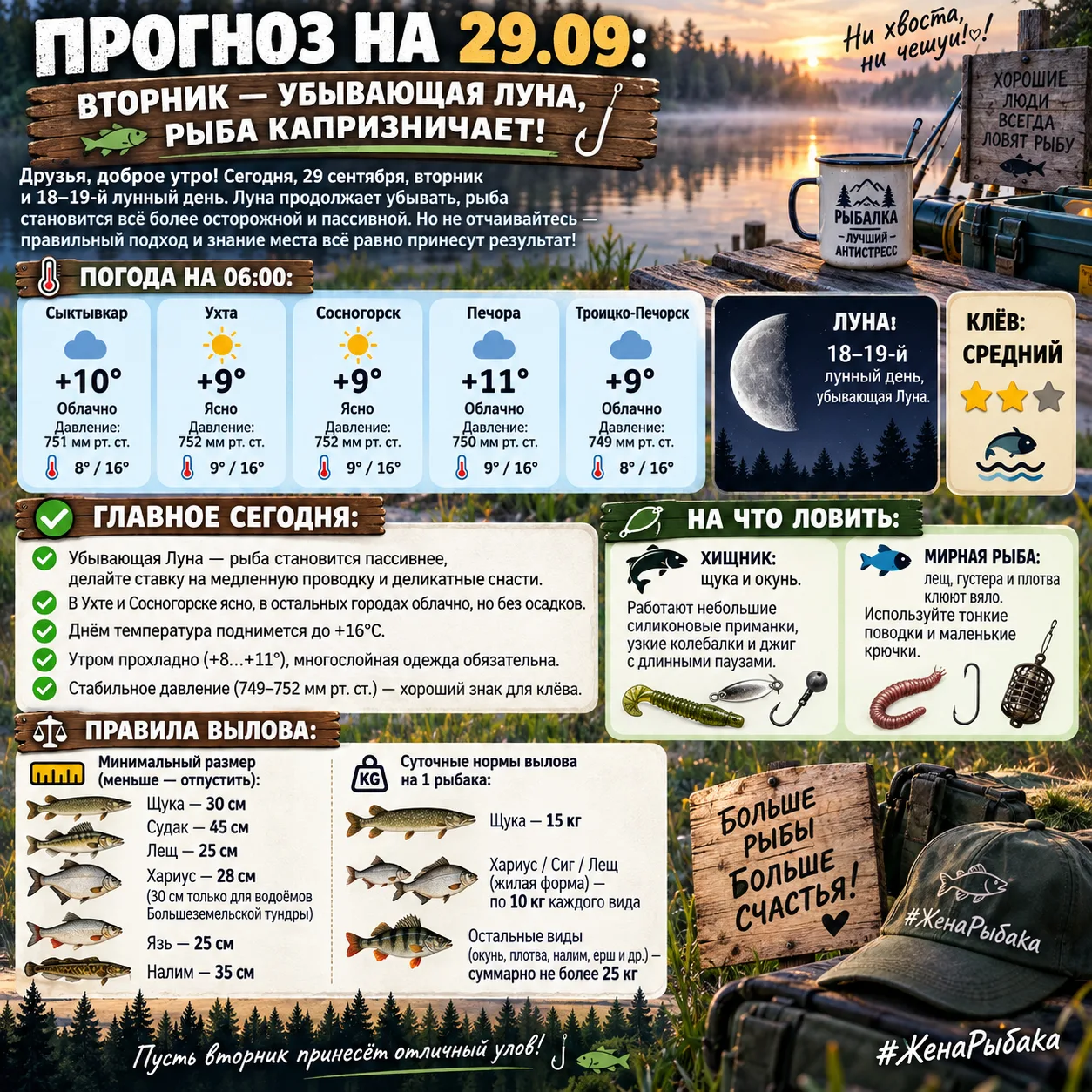 ПРОГНОЗ НА 29.09: ВТОРНИК — УБЫВАЮЩАЯ ЛУНА, РЫБА КАПРИЗНИЧАЕТ! 🎣
