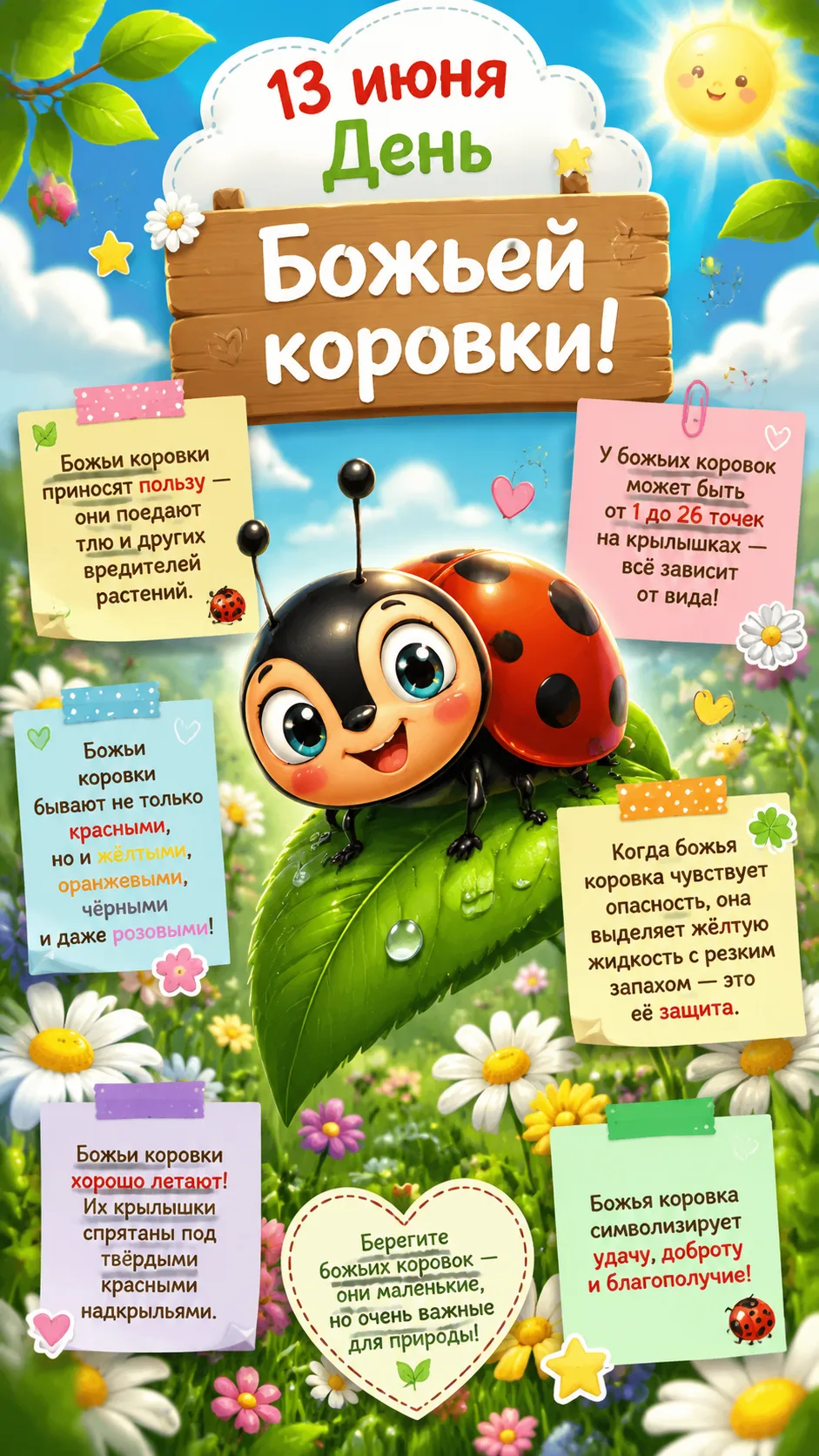 Сегодня — День божьей коровки! 🐞 Эти маленькие яркие жучки не просто красивые, но и очень полезные.