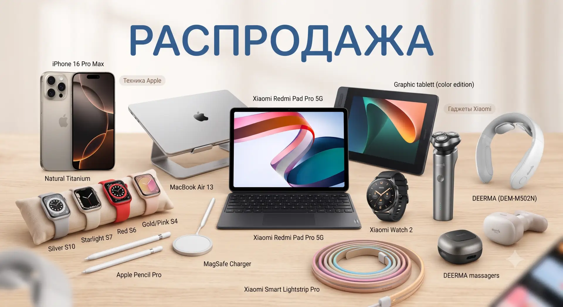 Подготовили очередную #Распродажу товаров
На этот раз собрали две категории товаров.

Техника Apple: