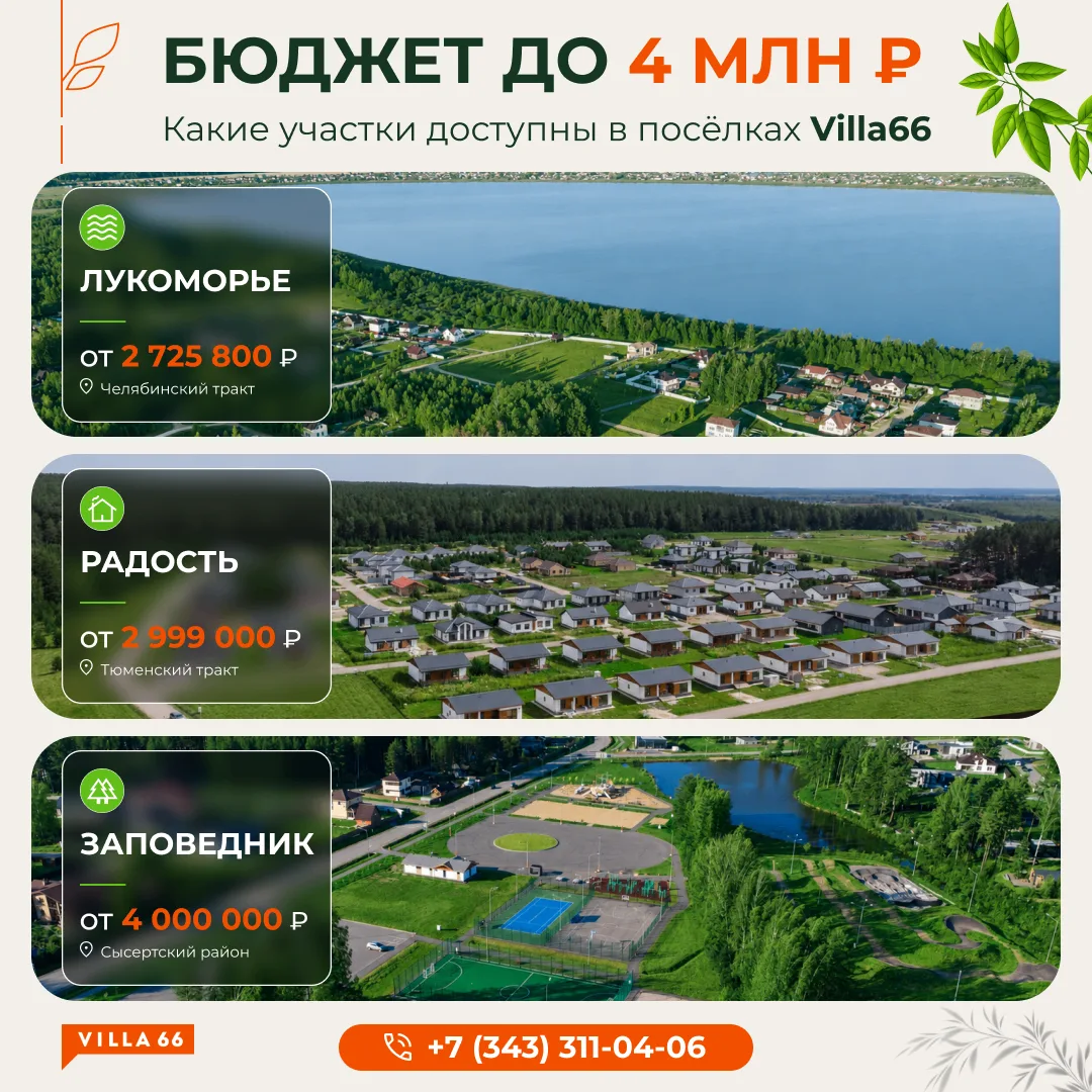 Бюджет до 4 млн рублей: какие участки доступны в посёлках Villa66