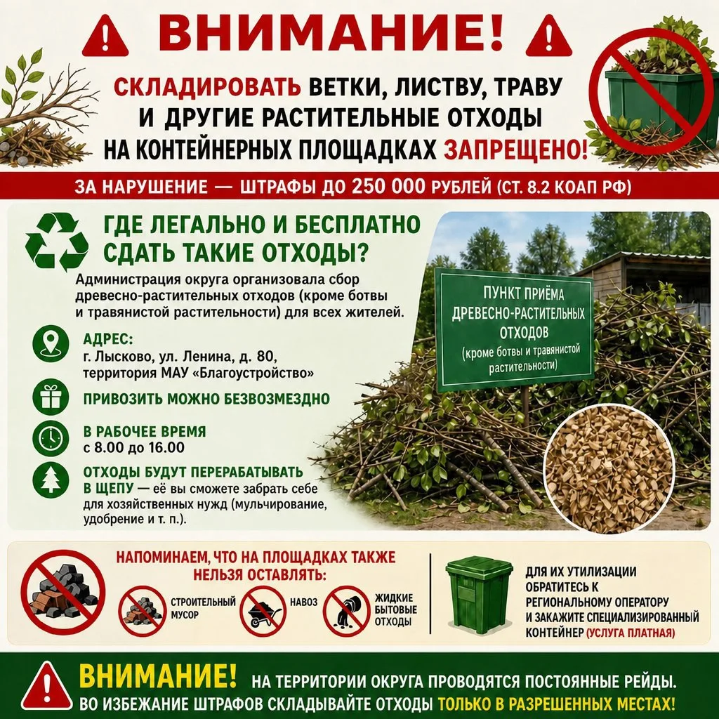 ⚠️ Напоминаем: с 1 сентября 2025 года складировать ветки, листву, траву и другие растит...