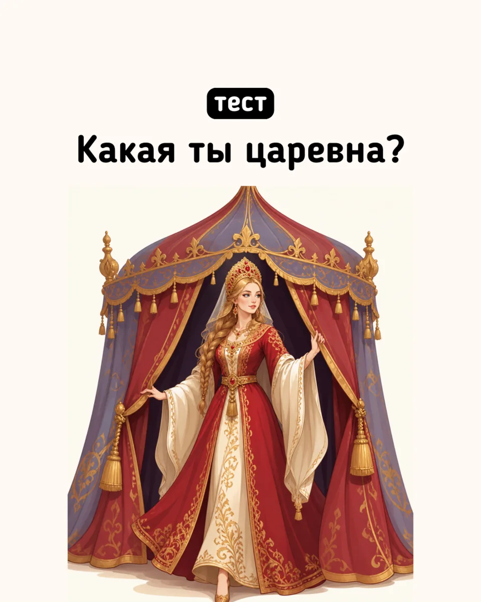 Какая ты царевна? 👑
Пройди тест и узнай, какой сказочный образ лучше всего отражает твой характер.