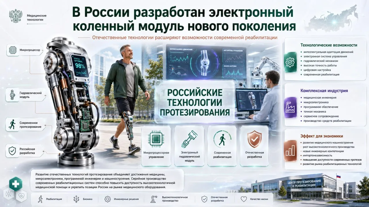 В России представили российский электронный гидравлический коленный модуль с микропроцессорным управ
