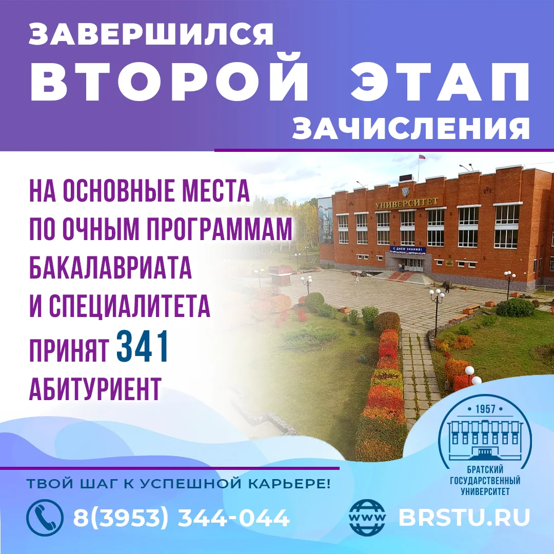 Завершился второй этап зачисления в БрГУ! 👏

На основные места по программам бакалавриата и специал