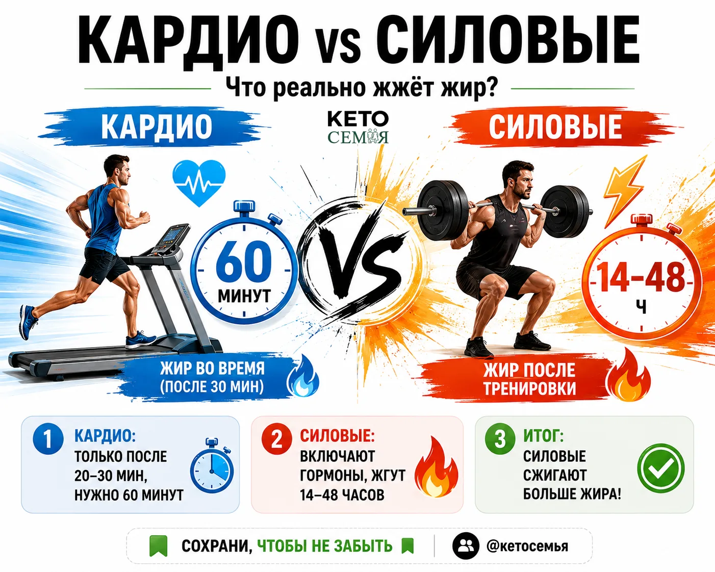 🏃 КАРДИО VS СИЛОВЫЕ: ЧТО РЕАЛЬНО ЖЖЁТ ЖИР