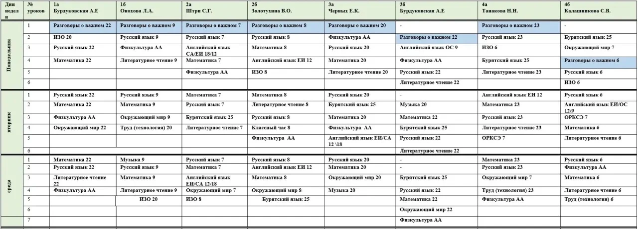 Расписание на среду, 9 сентября