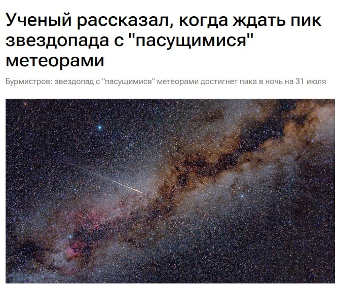 💚 Россияне смогут увидеть НЕОБЫЧНЫЙ  звездопад уже завтра — в ночь с 30 на 31 июля  своего пика дос